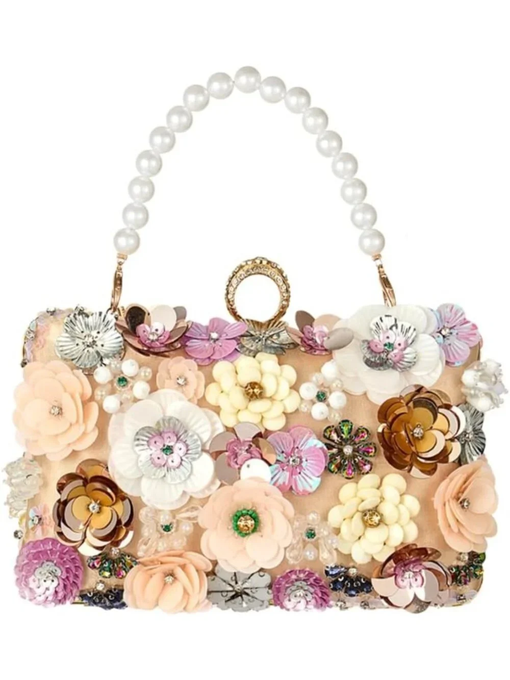 Floral Evening Clutch Bag with Rhinestones | Colorful Wedding Purse & Shoulder